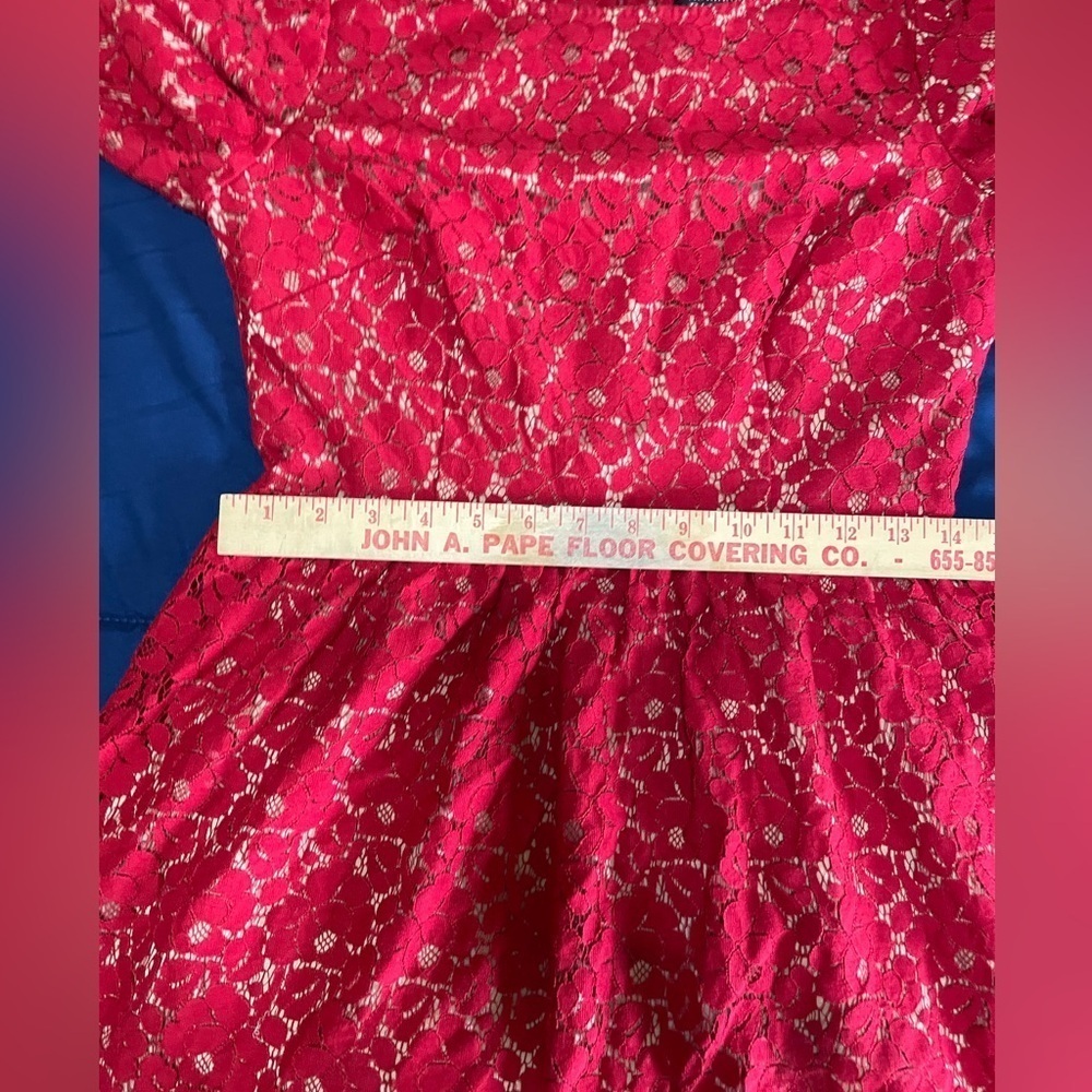 Adrianna Papell Petite Women's Red Lace Sheath Dress Size 4P - Picture 6 of 14